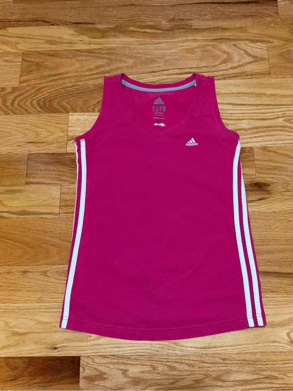 Adidas Bright Pink Athletic Tank with White Stripes-XS